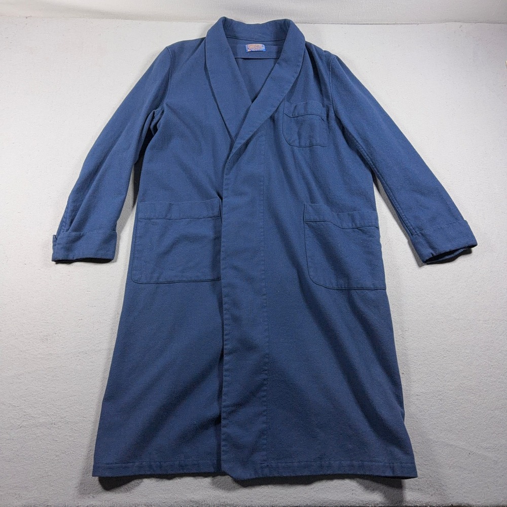 Pendleton Robe Men L Relaxed Fit Blue Vintage Wool Loungewear Bathrobe / no Belt